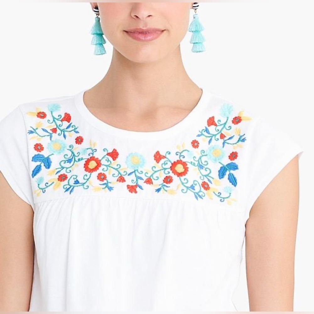 J. Crew Factory Embroidered Floral White Top